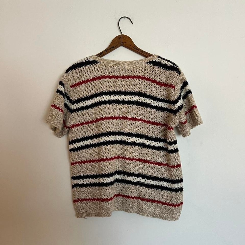 Vintage Striped Liz Claiborne Short Sleeve Light Knit Sweater Top Americana - Picture 6 of 6